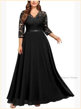 Plus Size Formal Floral Lace V Neck Maxi Dress for Women